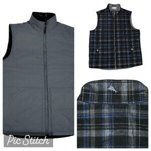 Tommy Bahama Corduroy Vest Mens Medium Puffer Jacket Reversible Full Zip Rare